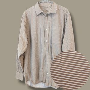Selected Femme Tan Beige Striped 100% Organic Cotton Poplin Oversized Shirt LG